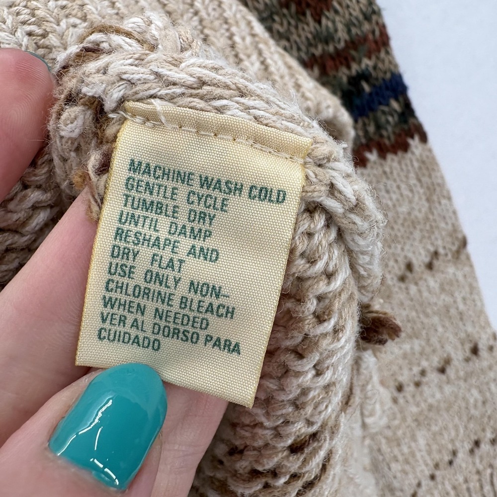 Vintage St Johns Bay Sweater Mens Large Beige Ramie Cotton Linen Geometric 90s - Picture 5 of 11